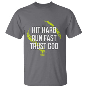 Hit Hard Run Fast Trust God Christian Softball T Shirt TS11 Charcoal Print Your Wear