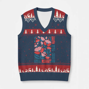 Floral 250th Still Resisting 4th of July 1776 2026 V-Neck Knit Sweater Vest
