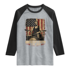 America's 250th Abraham Lincoln Playing Guitar 1776 2026 Raglan Shirt Funny Electric Guitar Player