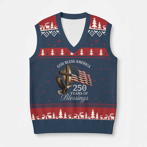 God Bless America 250 Years Of Blessings V-Neck Knit Sweater Vest US 250th Anniversary Bald Eagle American Flag