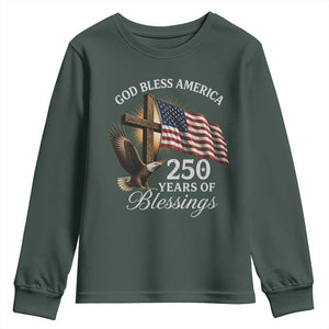 God Bless America 250 Years Of Blessings Youth Sweatshirt US 250th Anniversary Bald Eagle American Flag