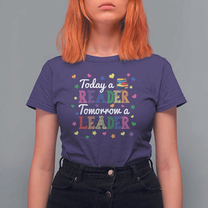 Literature Book Reading T Shirt For Women Today A Reader Tomorrow A Leader TS11 Purple Print Your Wear