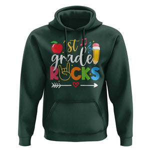 First Grade Rocks Hoodie Back To School Pencil TS11 Dark Forest Green Print Your Wear