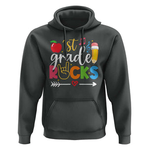 First Grade Rocks Hoodie Back To School Pencil TS11 Dark Heather Print Your Wear