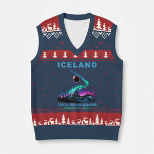 Iceland Total Solar Eclipse 2026 V-Neck Knit Sweater Vest August 12 Eclipse Totality Chaser Aurora Northern Lights