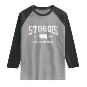 Sturgis South Dakota Est 1888 Raglan Shirt Vintage SD State Map Pride