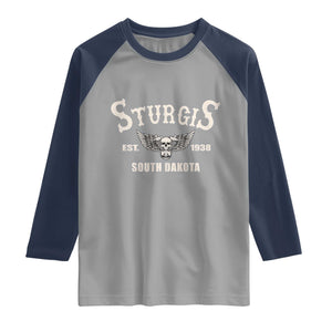 Sturgis South Dakota Est 1938 Motorcycle Biker Skull Raglan Shirt
