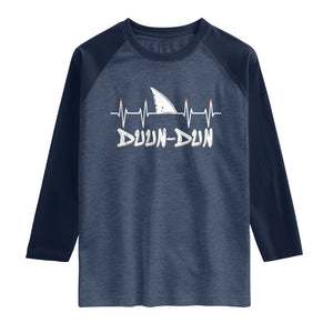 Funny Shark Heartbeat EKG Dunn Ocean Wildlife Raglan Shirt TS11 Heather Denim Navy Print Your Wear