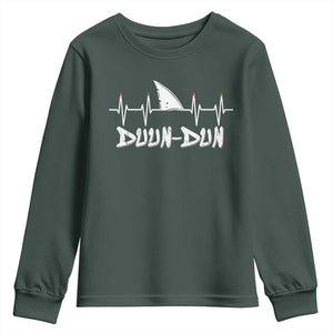 Funny Shark Heartbeat EKG Dunn Ocean Wildlife Youth Sweatshirt TS11 Dark Forest Green Print Your Wear