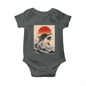Black Cat Hunting Shark Ukiyo e Ocean Art Baby Onesie Funny Japanese Style Graphic TS11 Dark Heather Print Your Wear