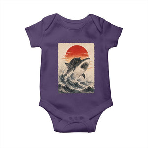 Black Cat Hunting Shark Ukiyo e Ocean Art Baby Onesie Funny Japanese Style Graphic TS11 Purple Print Your Wear