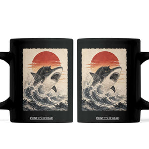 Black Cat Hunting Shark Ukiyo e Ocean Art Coffee Mug Funny Japanese Style Graphic TS11 Black Print Your Wear