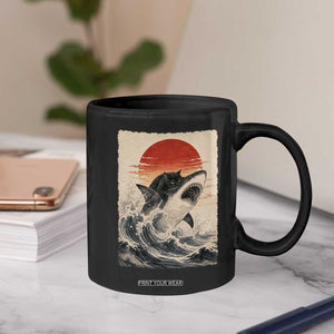 Black Cat Hunting Shark Ukiyo e Ocean Art Coffee Mug Funny Japanese Style Graphic TS11 Print Your Wear