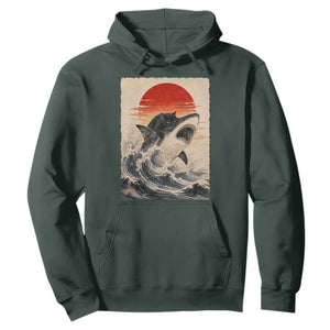 Black Cat Hunting Shark Ukiyo e Ocean Art Hoodie Funny Japanese Style Graphic TS11 Dark Forest Green Print Your Wear