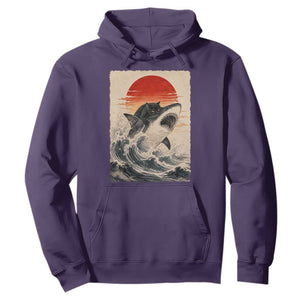 Black Cat Hunting Shark Ukiyo e Ocean Art Hoodie Funny Japanese Style Graphic TS11 Purple Print Your Wear