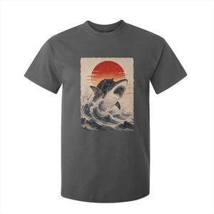 Black Cat Hunting Shark Ukiyo e Ocean Art T Shirt For Kid Funny Japanese Style Graphic TS11 Dark Heather Print Your Wear
