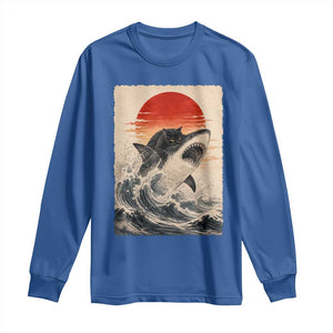 Black Cat Hunting Shark Ukiyo e Ocean Art Long Sleeve Shirt Funny Japanese Style Graphic TS11 Royal Blue Print Your Wear