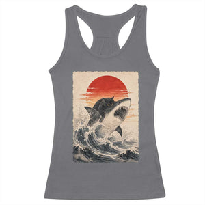 Black Cat Hunting Shark Ukiyo e Ocean Art Racerback Tank Top Funny Japanese Style Graphic TS11 Charcoal Print Your Wear