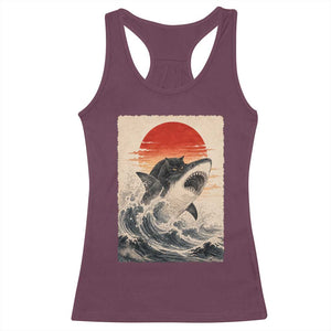 Black Cat Hunting Shark Ukiyo e Ocean Art Racerback Tank Top Funny Japanese Style Graphic TS11 Maroon Print Your Wear