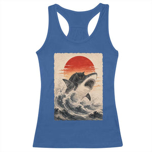 Black Cat Hunting Shark Ukiyo e Ocean Art Racerback Tank Top Funny Japanese Style Graphic TS11 Royal Blue Print Your Wear