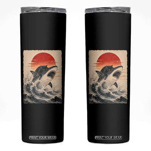 Black Cat Hunting Shark Ukiyo e Ocean Art Skinny Tumbler Funny Japanese Style Graphic TS11 Black Print Your Wear