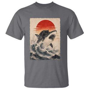 Black Cat Hunting Shark Ukiyo e Ocean Art T Shirt Funny Japanese Style Graphic TS11 Charcoal Print Your Wear