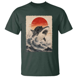 Black Cat Hunting Shark Ukiyo e Ocean Art T Shirt Funny Japanese Style Graphic TS11 Dark Forest Green Print Your Wear