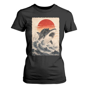 Black Cat Hunting Shark Ukiyo e Ocean Art T Shirt For Women Funny Japanese Style Graphic TS11 Black Print Your Wear