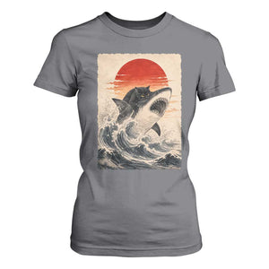 Black Cat Hunting Shark Ukiyo e Ocean Art T Shirt For Women Funny Japanese Style Graphic TS11 Charcoal Print Your Wear