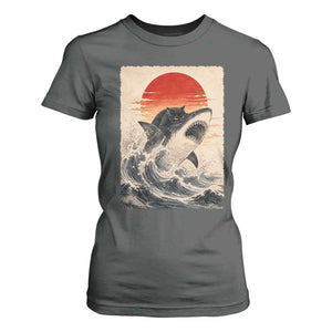 Black Cat Hunting Shark Ukiyo e Ocean Art T Shirt For Women Funny Japanese Style Graphic TS11 Dark Heather Print Your Wear