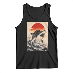 Black Cat Hunting Shark Ukiyo e Ocean Art Tank Top Funny Japanese Style Graphic TS11 Black Print Your Wear
