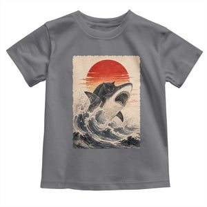 Black Cat Hunting Shark Ukiyo e Ocean Art Toddler T Shirt Funny Japanese Style Graphic TS11 Charcoal Print Your Wear