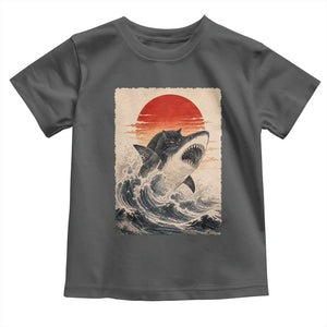 Black Cat Hunting Shark Ukiyo e Ocean Art Toddler T Shirt Funny Japanese Style Graphic TS11 Dark Heather Print Your Wear