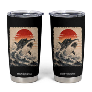 Black Cat Hunting Shark Ukiyo e Ocean Art Tumbler Cup Funny Japanese Style Graphic TS11 Black Print Your Wear