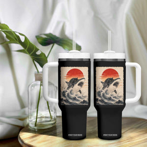 Black Cat Hunting Shark Ukiyo e Ocean Art Tumbler With Handle Funny Japanese Style Graphic TS11 Print Your Wear