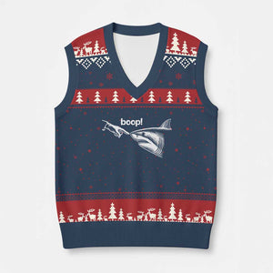 Boop Shark Meme V-Neck Knit Sweater Vest Funny Nose Touch Shark Lovers Ocean Life TS11 Navy Red Print Your Wear