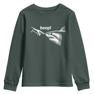 Boop Shark Meme Youth Sweatshirt Funny Nose Touch Shark Lovers Ocean Life TS11 Dark Forest Green Print Your Wear