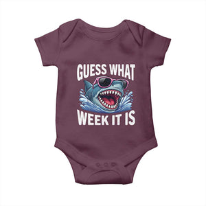 Funny Shark Guess What Week It Is Baby Onesie Shark Awareness Support Ocean Summer TS11 Maroon Print Your Wear