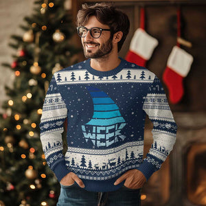 Funny Shark Fin Week Retro Ocean Wildlife Vintage Ugly Christmas Sweater TS11 Navy Beige Print Your Wear
