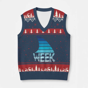 Funny Shark Fin Week Retro Ocean Wildlife Vintage V-Neck Knit Sweater Vest TS11 Navy Red Print Your Wear