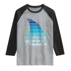 Funny Shark Fin Week Retro Ocean Wildlife Vintage Raglan Shirt TS11 Heather Gray Black Print Your Wear