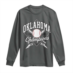 Oklahoma Champions 2026 Long Sleeve Shirt Baseball Pennant Flag Graphic TS11 Dark Heather Print Your Wear
