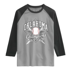 Oklahoma Champions 2026 Raglan Shirt Baseball Diamond Pennant Flag Graphic TS11 Sport Gray Black Print Your Wear