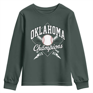 Oklahoma Champions 2026 Youth Sweatshirt Baseball Pennant Flag Graphic TS11 Dark Forest Green Print Your Wear