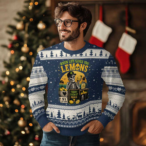 When Life Gives You Lemons Throw Them At People Ugly Christmas Sweater Skeleton Lemon Jokes TS11 Navy Beige Print Your Wear