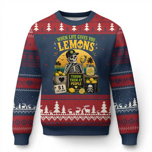 When Life Gives You Lemons Throw Them At People Ugly Christmas Sweater Skeleton Lemon Jokes TS11 Navy Red Print Your Wear