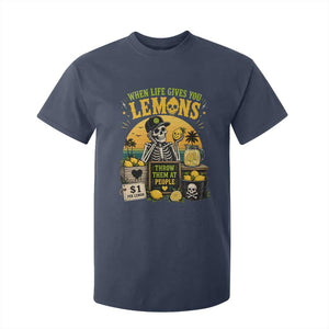 When Life Gives You Lemons Throw Them At People T Shirt For Kid Skeleton Lemon Jokes TS11 Navy Print Your Wear