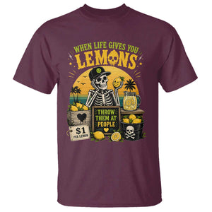 When Life Gives You Lemons Throw Them At People T Shirt Skeleton Lemon Jokes TS11 Maroon Print Your Wear