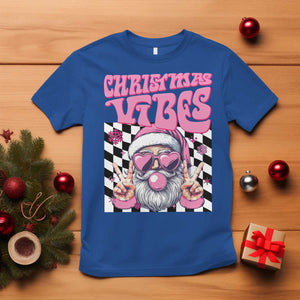Funny Pink Santa Christmas T Shirt Christmas Vibes Checkboard TS11 Royal Blue Print Your Wear