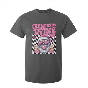 Funny Pink Santa Christmas T Shirt For Kid Christmas Vibes Checkboard TS11 Dark Heather Print Your Wear